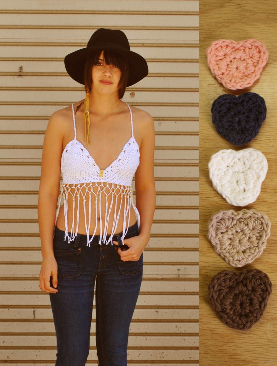 White Beaded Fringe Halter / Festival Top / Bohemian / Tribal / Gypsy Halter / Crochet Bikini CHOOSE YOUR COLOR