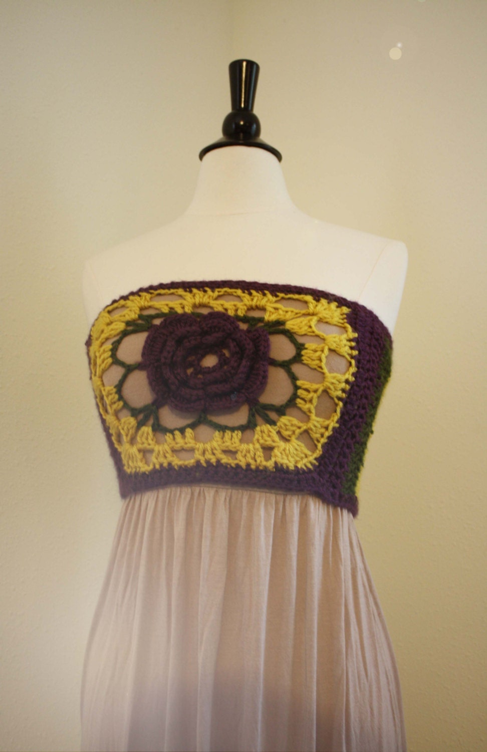 Rosemary Crochet Floral Bodice / Corset / Belt / Bandeau / Cowl Scarf / Faerie Attire in Yellow Ochre and Deep Purple
