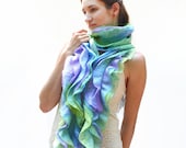 Ruffled felted scarf neon green lavender scarf boa scarf made of felt