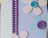 Purple Flower Thank You Card, Textured, 3D Card, Purple, Pink, Blue Button Card