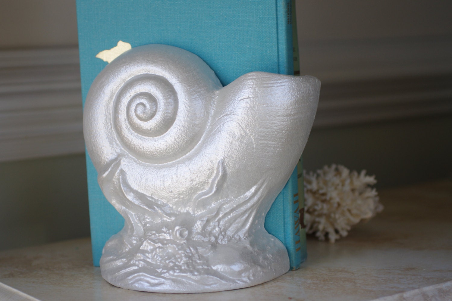 Beach Decor Cast Iron Nautilus Shell Bookend or Doorstop - PICK YOUR COLOR