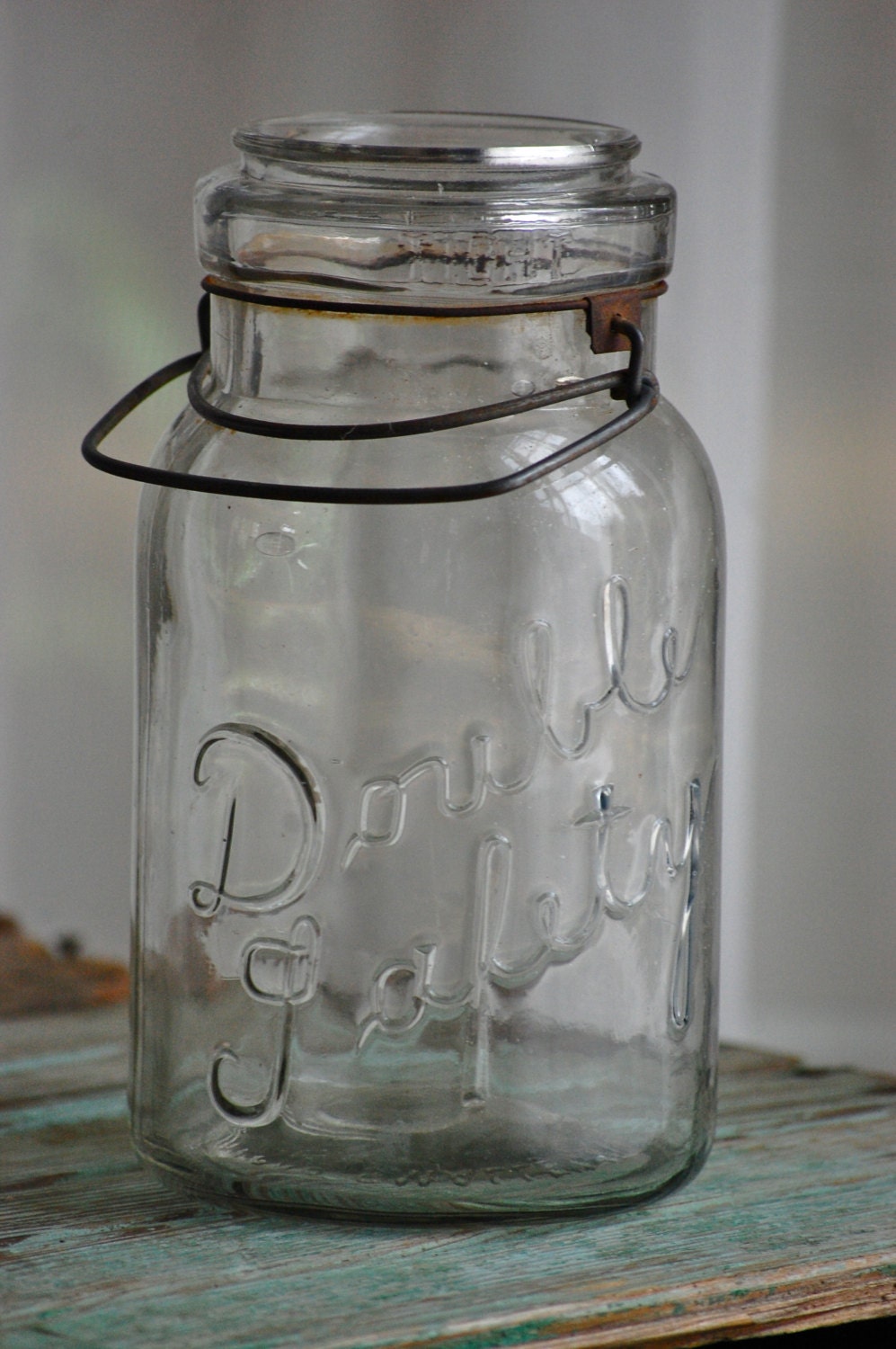 Vintage Double Safety jar, vintage mason jar vase, rustic mason jar, vintage canning jar, farmhouse candle holder, rustic farmhouse lantern