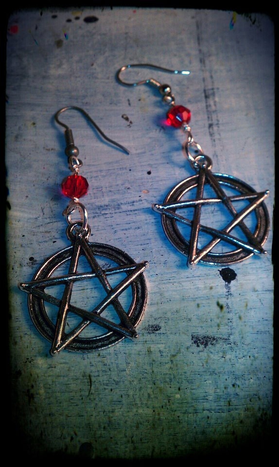 Large Pewter Pentagram Earrings