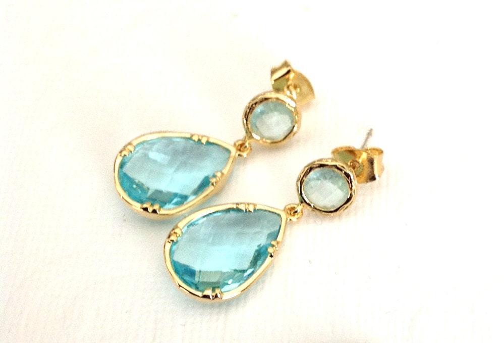 Dangle earrings / Aquamarine Tear Drop earrings / March birthstone jewelry / Studs earrings  / Spring fashion / Mothers days gift