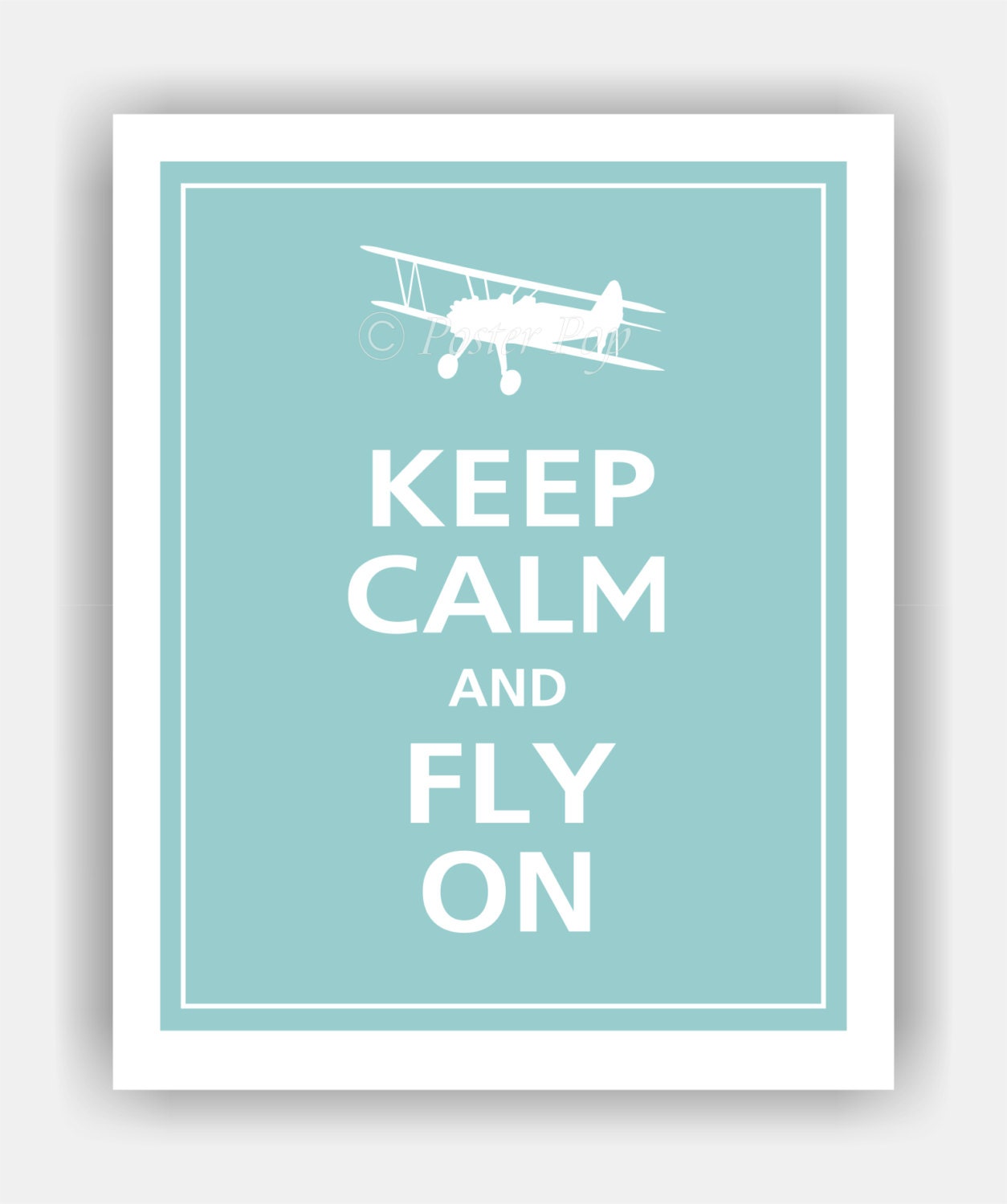 Keep Calm and FLY ON Airplane Poster 8x10 (Reflecting Pool featured--over 700 colors to choose from)