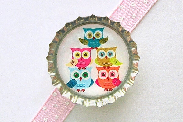 Owl Family Bottle Cap Magnet - owl decor, owl decoration, owl gift, owl birthday party favor, owl home decor, owl kitchen, cute owl magnet