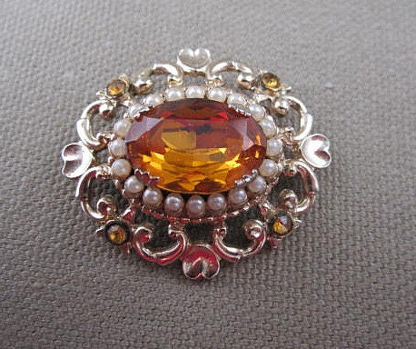 Topaz Rhinestone Vintage Brooch Coro Signed