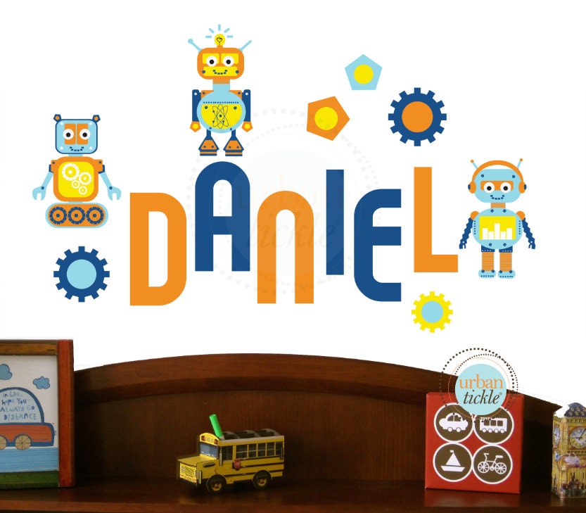Robots Decal and Wall stickers for Children, Robots Name, Room decor, Nursery Artwork, Play Room art, boys nursery