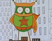 Super owl - unique and fun freestanding greeting card -  pop up - owl- super hero - birthday - celebrate -congratulations