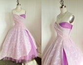 1950s Vintage Purple Tulle and Chiffon Prom Dress