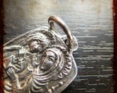 Vintage Modernist St Ann French Religious Sterling Silver Medal of Saint Anne and Virgin Mary - Vintage pendant Sancta Anna from France