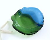 Fused Glass Shell Dish - Turquoise and Kelly Green - Soap Dish, Trinket Dish, Candle Dish