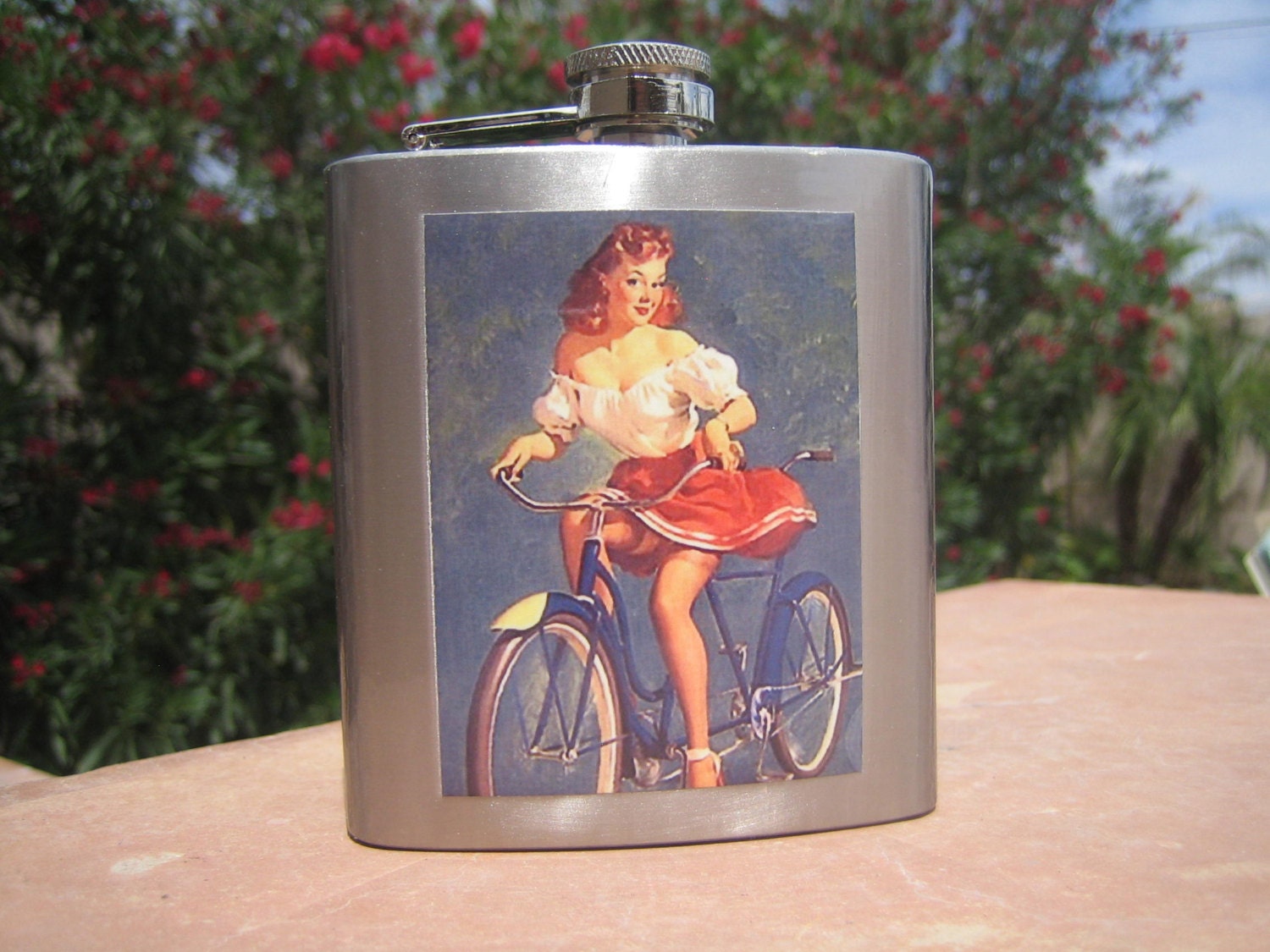 Pinup Girl on a bike 6oz flask guaranteed mothers day