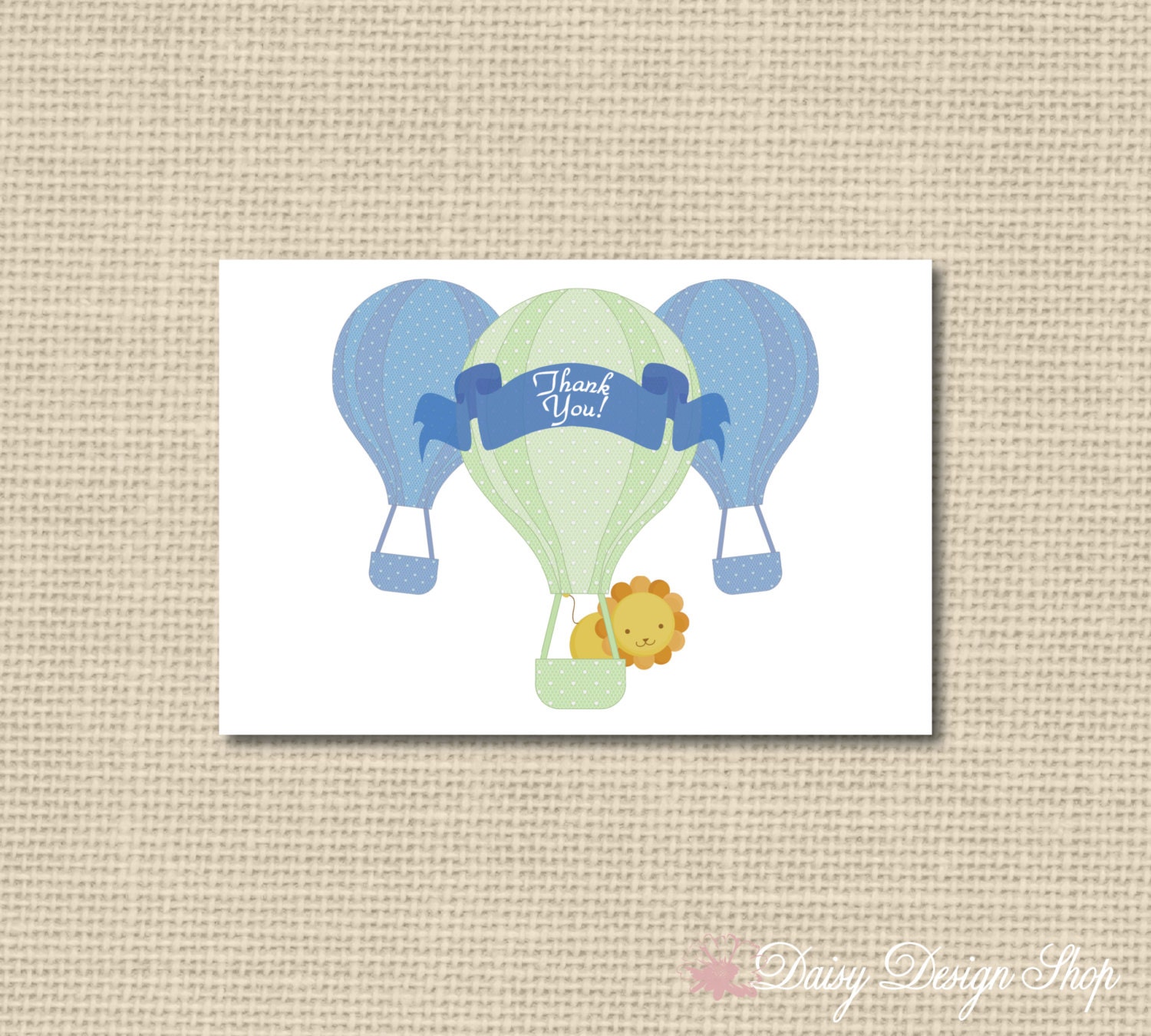 Thank You Cards - Hot Air Balloons and Safari Animal - Set of 10 with Envelopes