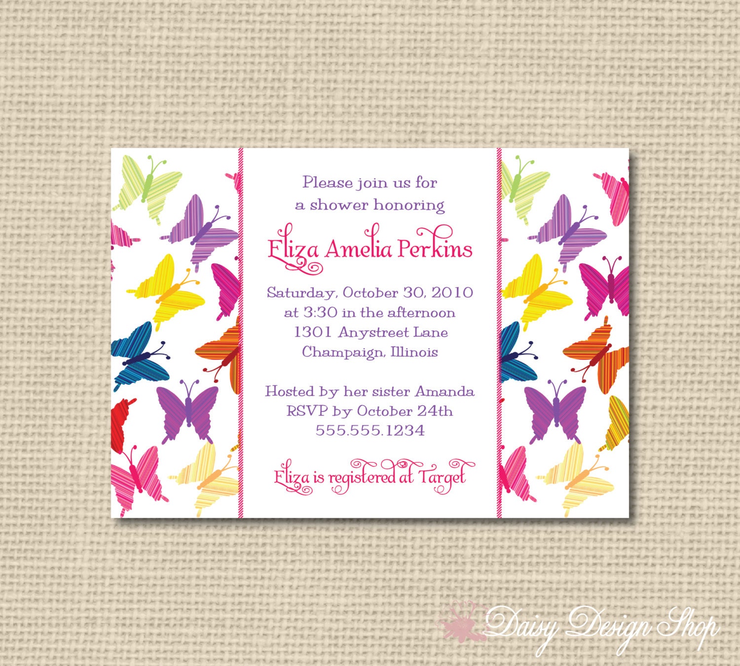 Baby Shower Invitation - Rainbow Colorful Butterflies