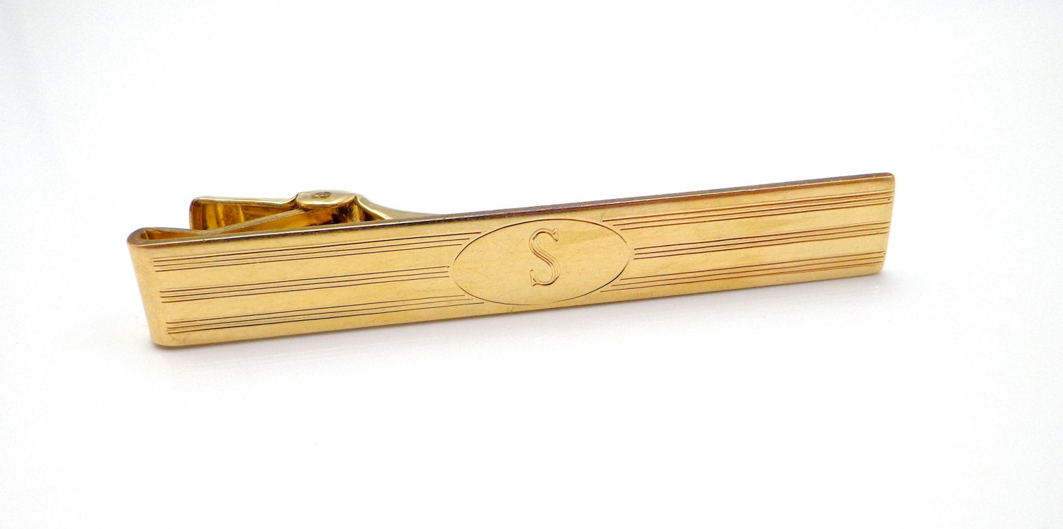 Vintage Monogram S Tie Clip Gold Vintage by Anson 1950s