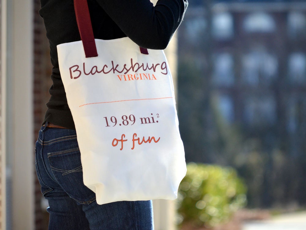 Virginia Tech - ON SALE - Blacksburg Fun Market Tote - bburg blacksburg virginia maroon orange shopping tote hokie gift college gray custom