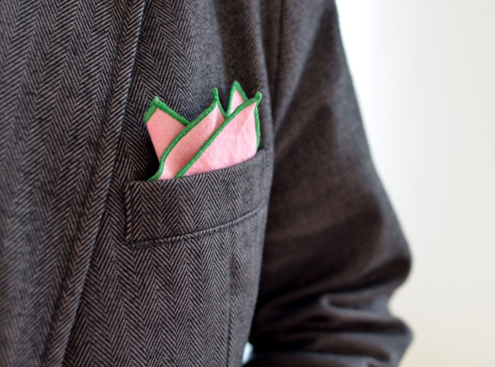 Men's Pocket Square in Pink Oxford Cotton - handkerchief wedding groomsmen suit