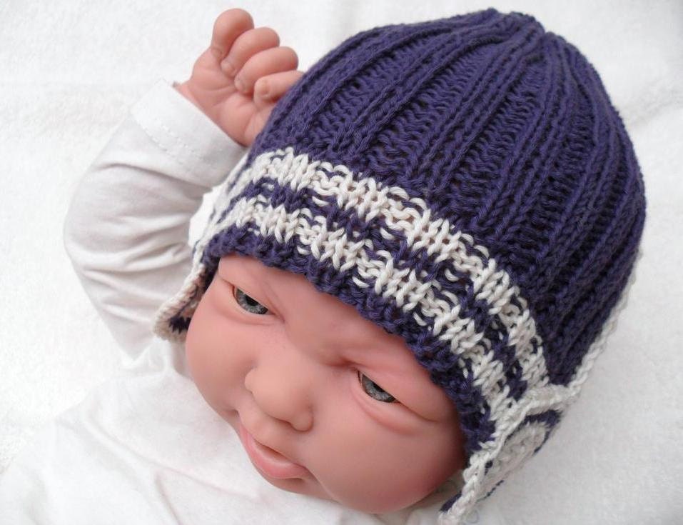 Baby DJ - Knitted purple headphone hat - organic cotton 3-6M