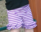 purple and lavendar stripe double ruffle shorties sizes 12m - 8 girls