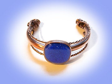Fused Glass - Dichroic Blue, Copper Bracelet