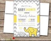 Elephant BABY SHOWER Invitation - Chevron - Yellow Grey Baby Shower - Gender neutral - Printable Invitation