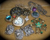Destash jewelry pieces, JUNK jewelry parts, some Broken, altered art supplies,, METAL METALLIC