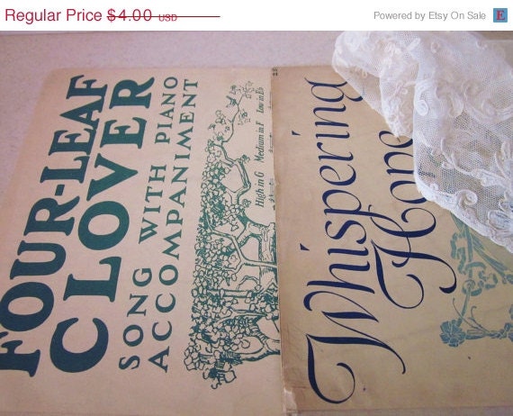 20% OFF SALE Sheet Music - Whispering Hope and Four Leaf Clover, c1910 and 1925, Set of 2