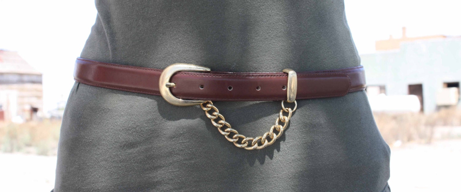 Honors Brown Leather Belt with Gold Chain