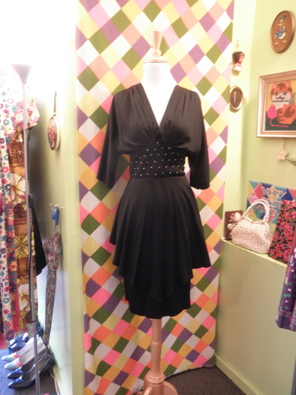 Vintage Nicole Miller Rhinestone Peplum Dress Size 8