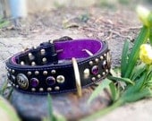 Antique Brass and Fuschia Celtic Double Layer Leather Dog Collar