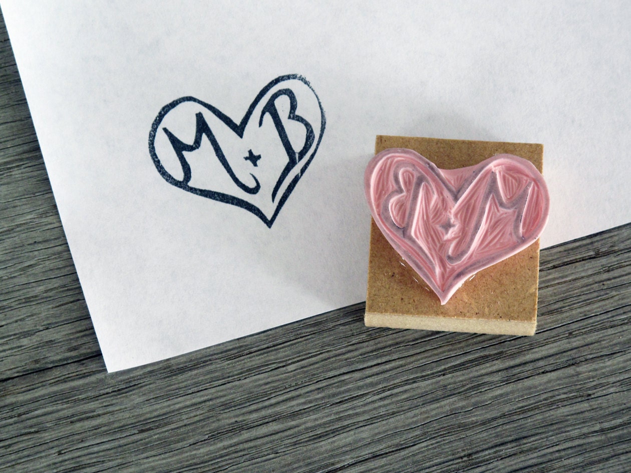 Custom Rubber Stamp, Heart with Initials Stamp, Monogram