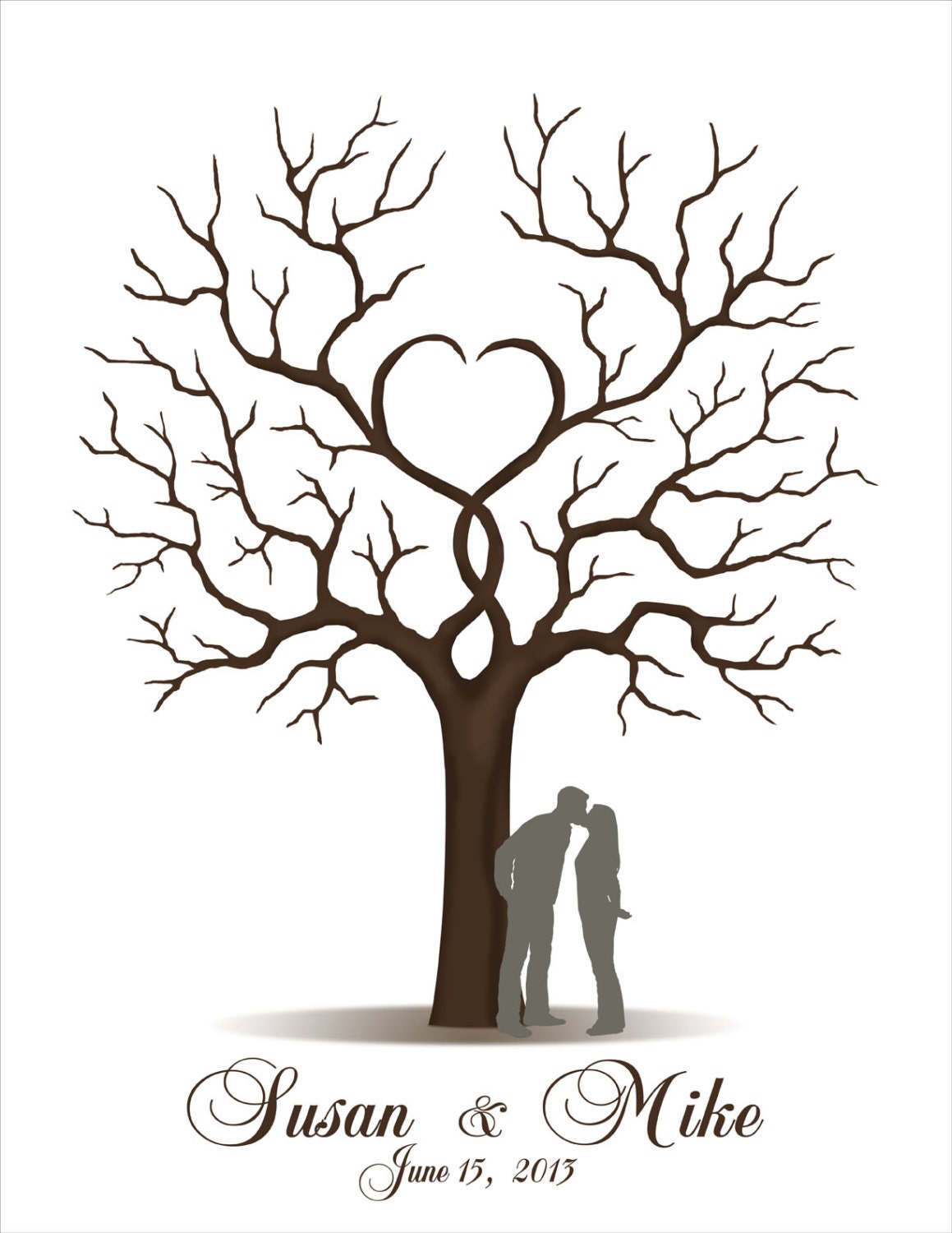 DIY Wedding Guest Book with Couple Silhouette - Printable PDF - Fingerprint Signature Tree - Choose size, font, color & silhouette