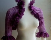 crochet shrug, crochet scarf crochet shawl , purple fancy knitted hand made Christmas present gift for mom girl