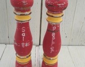Distressed Shabby Chic Upcycled Salt Shaker and Pepper Grinder, Hand Painted in rustic country style