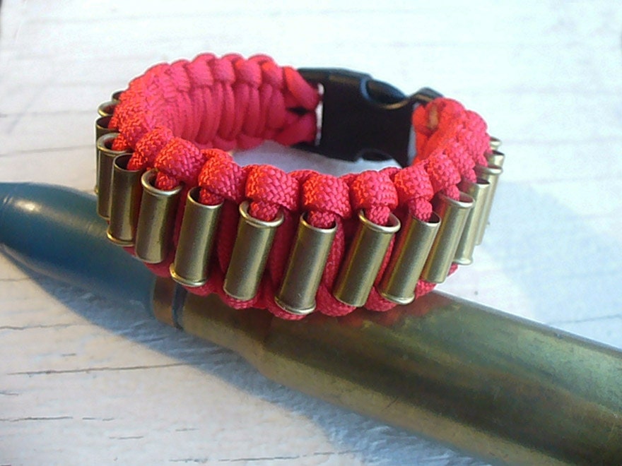 Bold Red Paracord Bullet Shell Bracelet  - One of a Kind Mens Unisex Jewelry