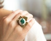Leaf ring - Cross stitch ring - adjustable ring - nature inspired jewelry