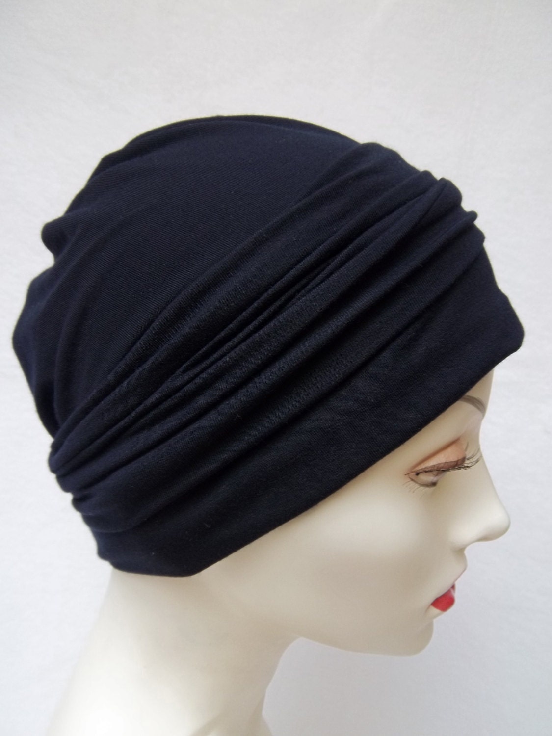 Summer Slouch Chemo Hat Navy Midnight Bamboo Jersey  w  Headband  Chemo Cap Nurse Scrub Cap