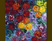 Flower Oil Painting Rose Roses Floral Canvas Painting Textured Palette Knife Contemporary Modern Original Art 20X20 by Willson Lau