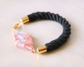Red Line Marble and Black Nautical Rope Bracelet