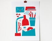 A4 Desk Print in Red and Blue