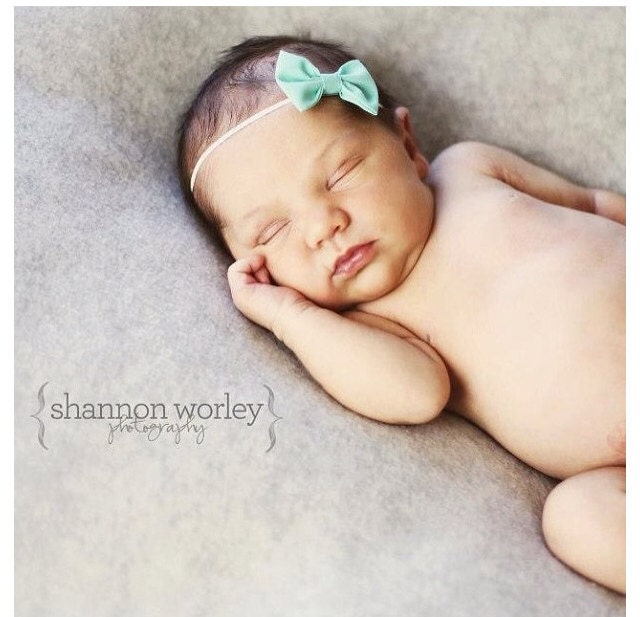 PICK 3 - Baby Headband Set - Mini Fabric Bow Headband - White Skinny Elastic