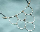 MERMAID - hammered gold scales scalloped bib necklace