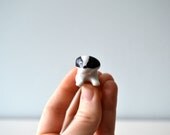 Vintage Dog Figurine, Tiny Black and White St Bernard Puppy, Small Figure, Made in Japan, Cute Animal