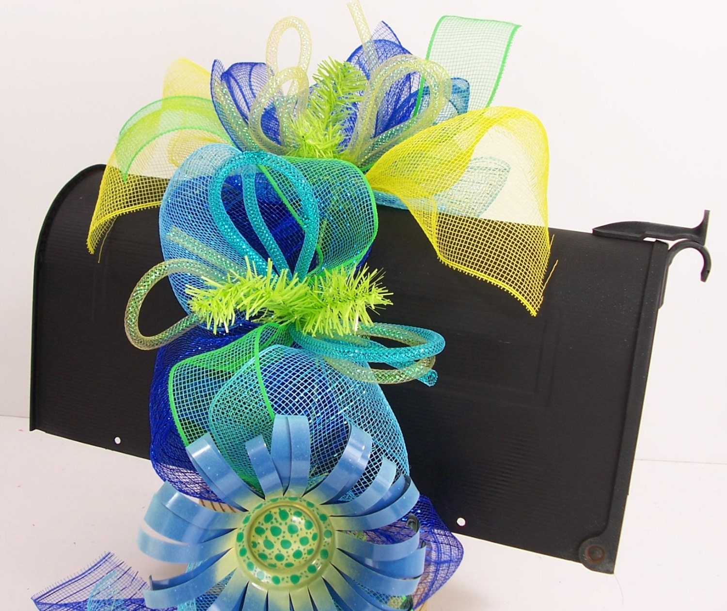 Mailbox Topper Swag Garland Decoration for Spring or Summer in blues, greens