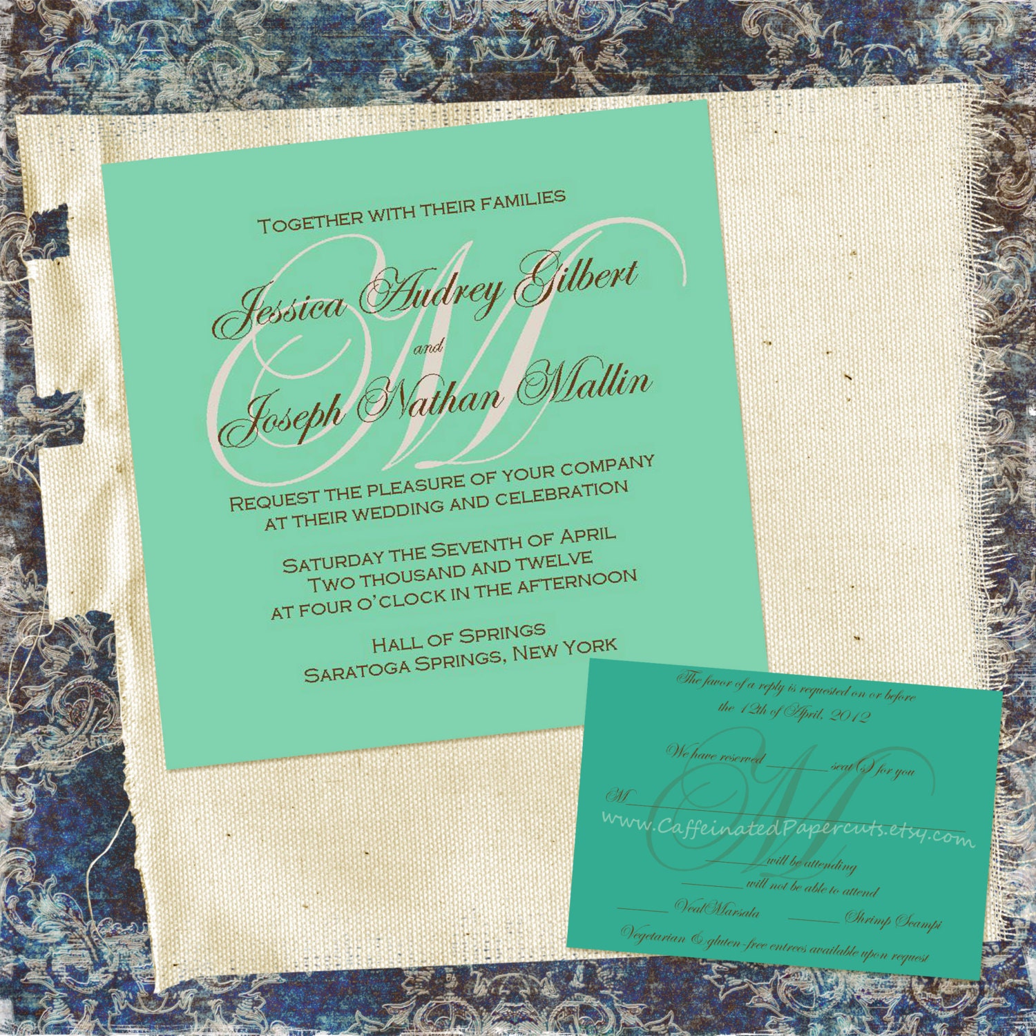 Square Monogram Printable Wedding Invitation in Your Wedding Colors, DIY, Custom with RSVP