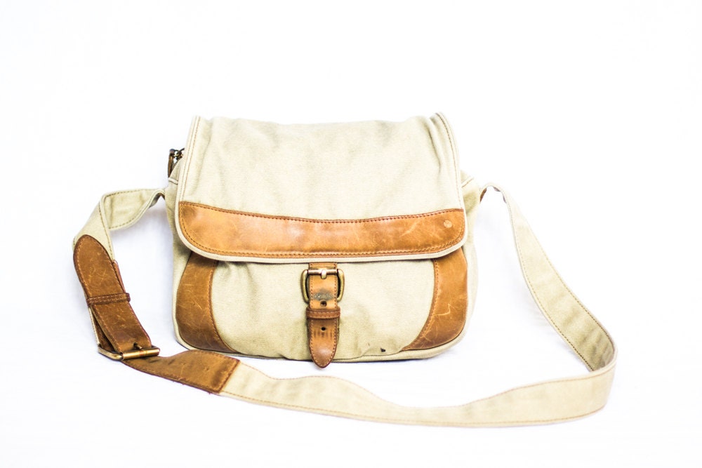 brown canvas and leather L.L.Bean satchel bag
