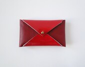 Leather Business Card Case or Wallet - Red and Burgundy Colorblock