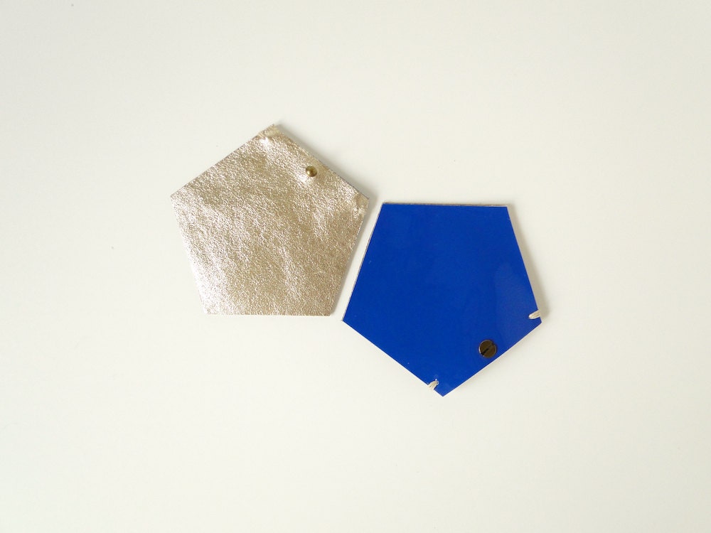 Pentagonal Geo Leather Coin Pouch - Gold & Blue
