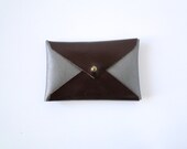 Leather Business Card Case or Wallet - Deep Brown and Pewter Colorblock